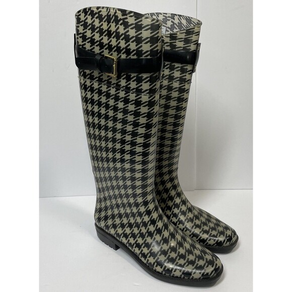 LAUREN RALPH LAUREN Rossalyn Houndstooth Tall Rain Boots Size 8 B 11768 G15 - Picture 1 of 9